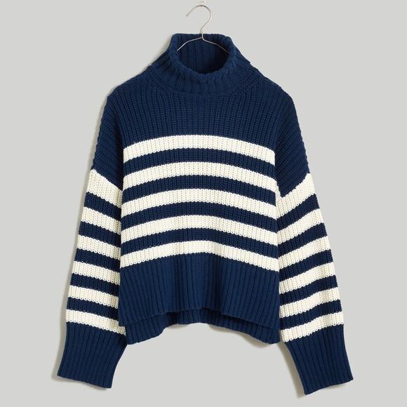 Madewell Wide Rib Turtleneck Sweater White Blue Size S NO064 - Picture 6 of 7